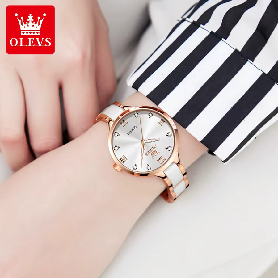 OLEVS Armbanduhr, Quarz, Edelstahl, Keramik, Bicolor, Weiß, Damen - Bild 1