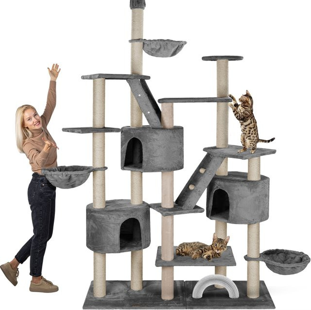 HAPPYPET XXL Kratzbaum Simba deckenhoch in Grau mit Höhlen, Liegemulden und Sisal-Elementen, Höhe: 250 cm - Bild 1