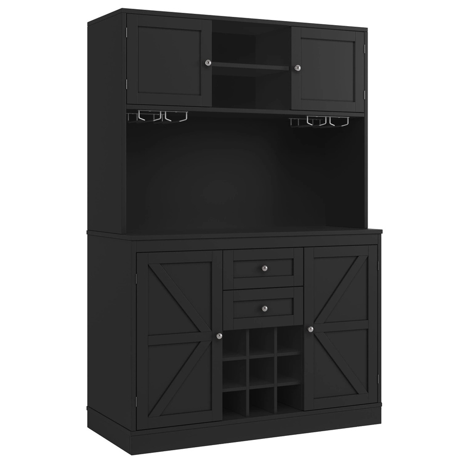 okwish Küchenschrank in Schwarz mit Weinregal und Ablagen, B/T/H: 120 x 40 x 188 cm - Bild 2