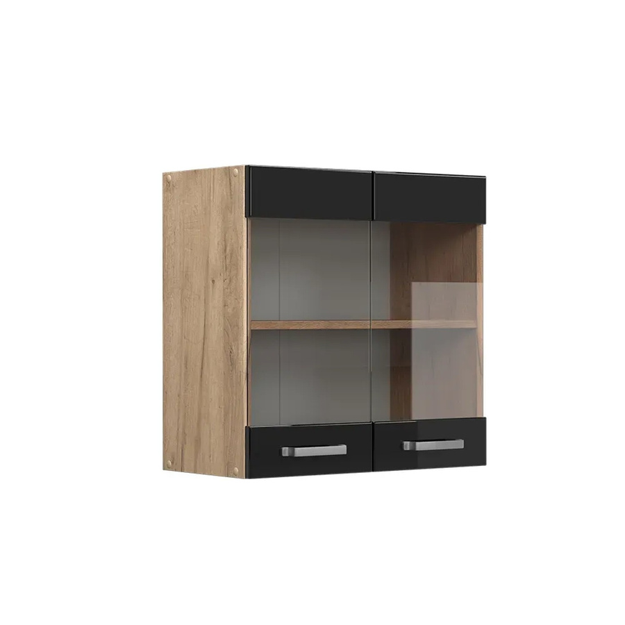 Vicco Glashängeschrank R-Line Küchenschrank mit 2 Glastüren in Schwarz und Eiche, Breite: 60 cm, Tiefe: 31 cm, Höhe: 60 cm - Bild 3