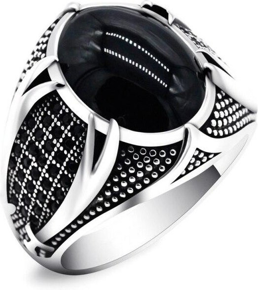 YIRAN Jewelry Siegelring, Silber, Onyxstein, Unisex, Vintage - Bild 1