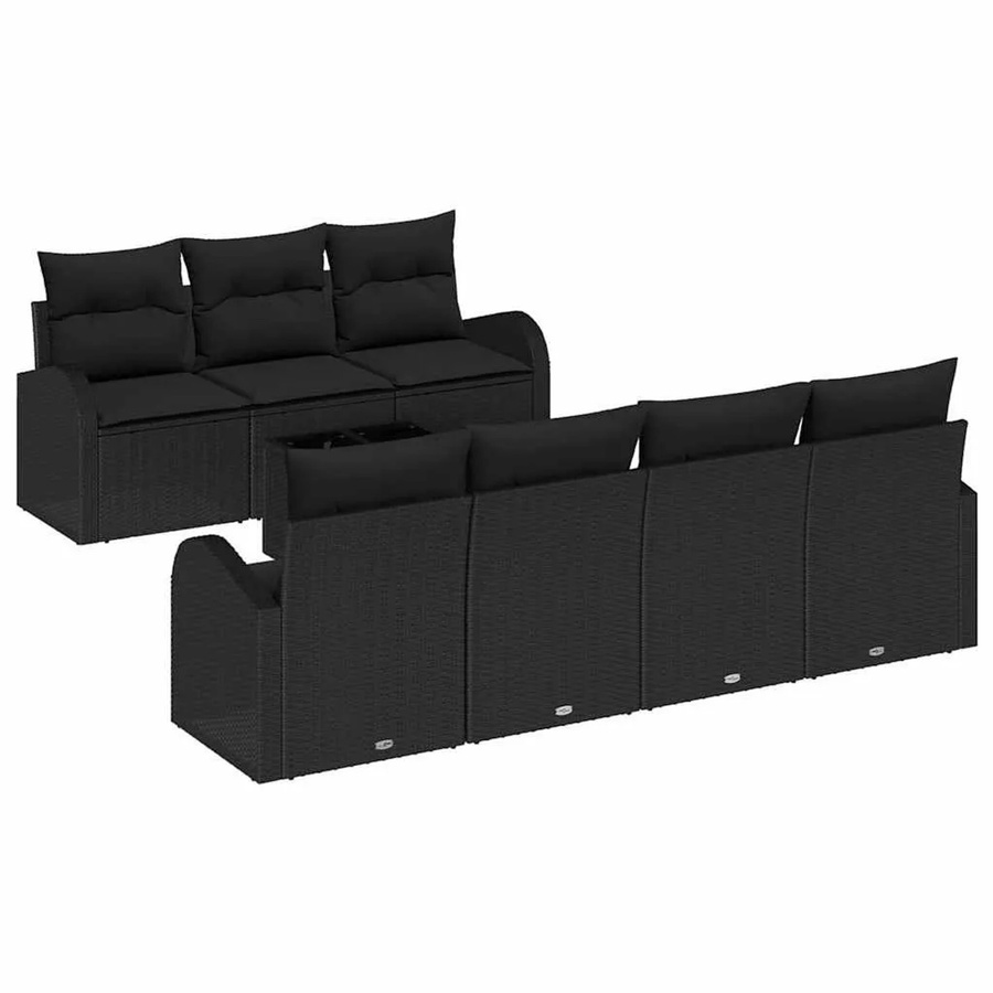 vidaXL Gartensofa-Set aus Poly-Rattan in Schwarz mit Polsterung und Tisch, Set bestehend aus 3 Mittelsitzen, 4 Armlehnen-Sofas und 1 Tisch, B/T/H: 55 x 55 x 37 cm - Bild 2