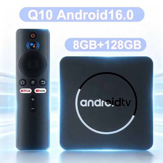 UOSU Q10 Smart TV Box Android 16 mit 8GB RAM und 128GB Speicher, 8K HD Media Streamer in Schwarz mit Sprachsteuerung, Dual-WLAN und Bluetooth 5.4 - Bild 1