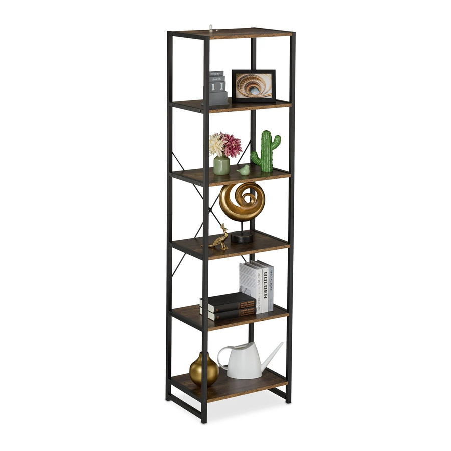 Relaxdays Standregal im Industrial-Design aus Eisen und Spanplatte in Schwarz mit 6 Ebenen, H x B x T: 180 x 50 x 35 cm - Bild 2