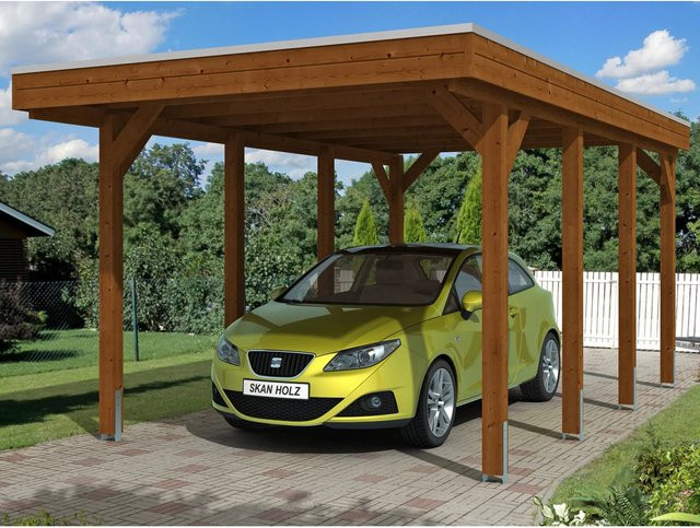 Skanholz Carport Friesland aus Holz in Nussbaum Braun B/T: 314 x 555 cm, Höhe: 241 cm - Bild 1