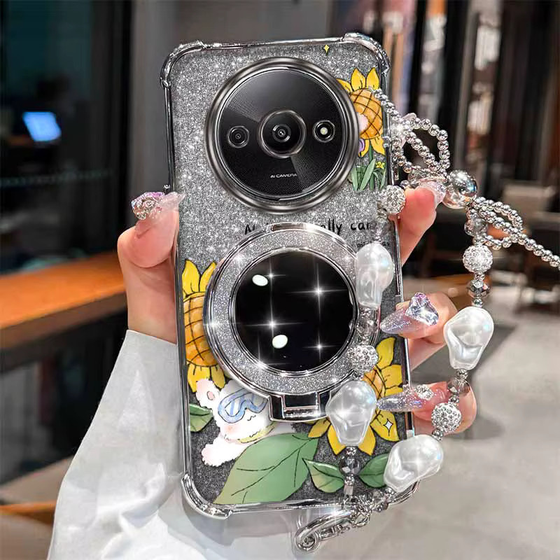 A3 Happy Rabbit Handyhülle mit Lanyard für Redmi A3 A3 Pro A1 9 Activ 9C 9A Sport 9 Prime 9 9i 9A 9AT in Silber und Multicolour - Bild 4