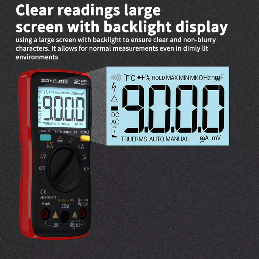 ZOYI ZY-111 Digitales Multimeter als Transistor-Tester und True-RMS-Messgerät in Rot - Bild 2