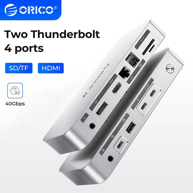 ORICO 12 in 1 USB-C Docking Station mit 40 Gbit/s, Thunderbolt 4 kompatibel, HDMI, RJ45 und Kartenleser, Farbe: Silber - Bild 1