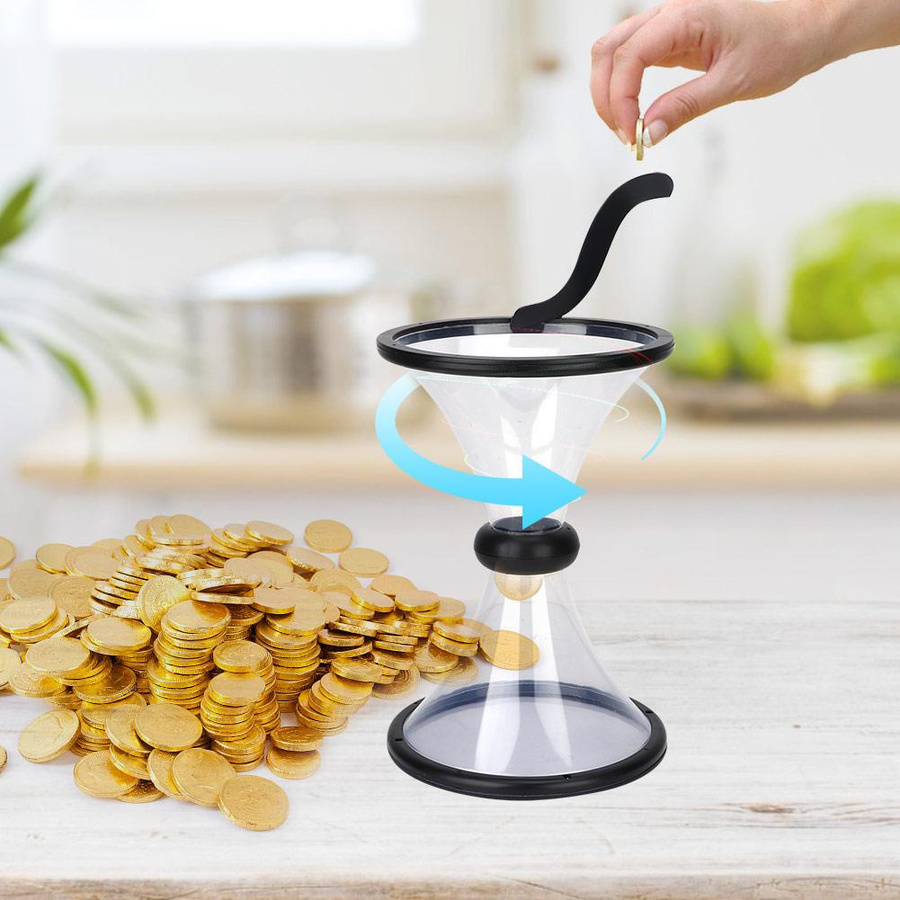 KONNWEI Transparente Kreisförmige Spardose aus PVC für Münzen, Durchmesser: 18 cm, Höhe: 36 cm - Bild 1