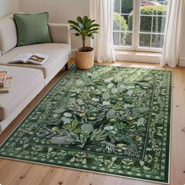 VIKAMA Teppich in Grün mit floralem Retro-Design für Wohnzimmer, Schlafzimmer und Esszimmer - Bild 1