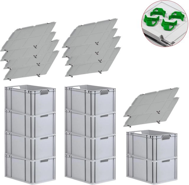 PROREGAL Spar Set mit 10x Eurobox Nextgen Economy in Grün inklusive Auflagedeckel und 4x Schiebeschnappverschlüssen, H x B x T: 32 x 40 x 60 cm, 65 Liter - Bild 1