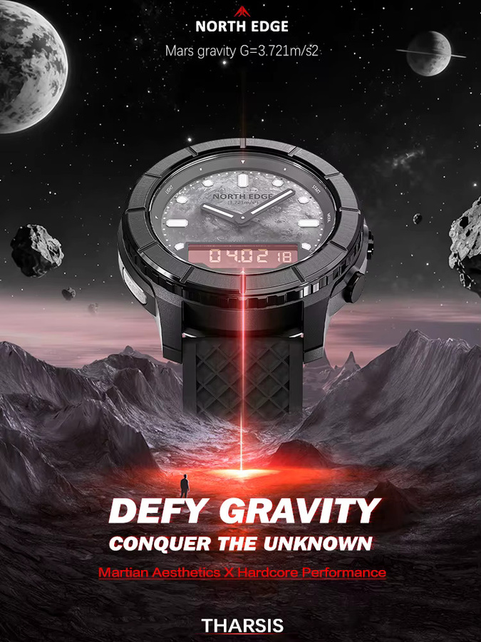 North Edge 2026 Tharsis Herrenuhr aus Kohlefaser in Schwarz mit Höhenmesser, Barometer, Kompass und leuchtendem Zifferblatt, 50 m wasserdicht für Sport und Outdoor - Bild 1