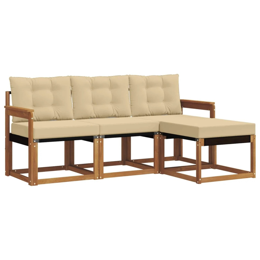 vidaXL Outdoor-Sofagarnitur 4-teilig L-Form aus Akazienholz und Textilene in Natur und Beige mit abnehmbaren Kissen - Bild 2