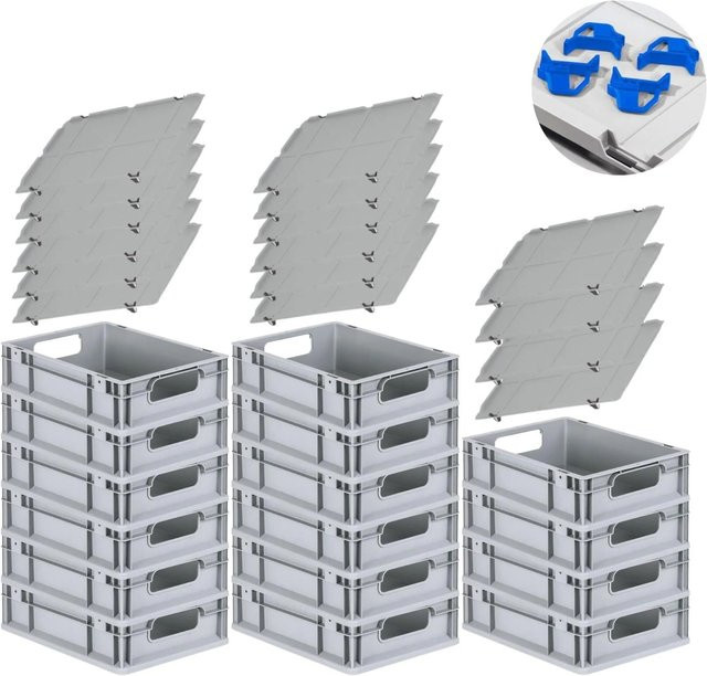 PROREGAL Spar Set mit 16 Eurobox Nextgen Economy in Blau inklusive Auflagedeckeln und 4 Schiebeschnappverschlüssen, H x B x T: 12 x 30 x 40 cm, 11 Liter pro Box - Bild 1
