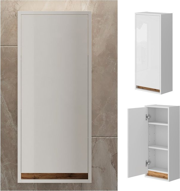 Vicco Hängeschrank Detmold Badschrank Weiß Eiche Hochglanz B: 82 cm, T: 35 cm, H: 81,6 cm - Bild 1