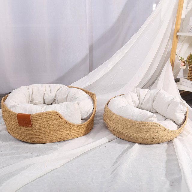 YBPetra Katzenbett aus Bambus und Rattan in Beige – Umweltfreundliches Haustiernest im Boho-Stil für kleine und mittelgroße Katzen - Bild 1