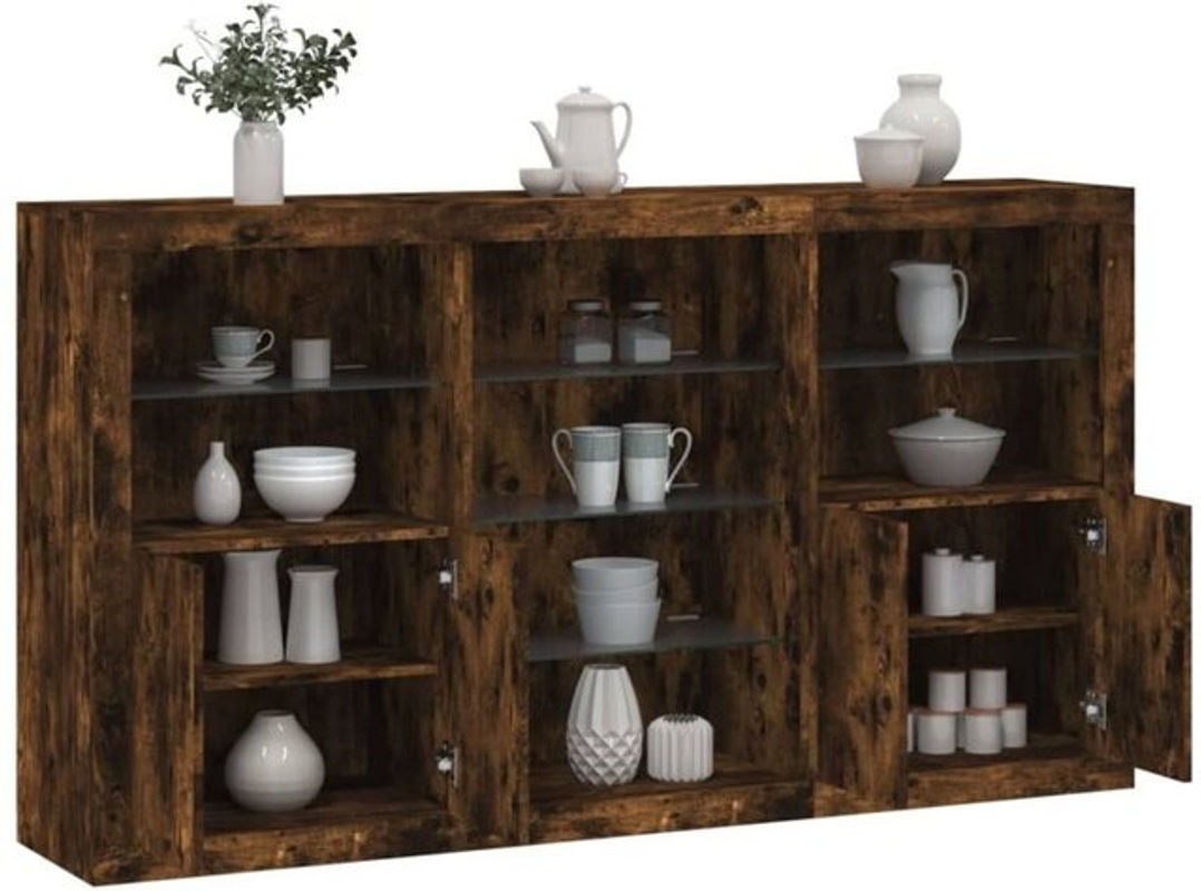 Vidaxl Sideboard in Räuchereiche mit LED-Leuchten, Modern Industrial Design, Braun, B/T/H: 181,5 x 37 x 100 cm - Bild 1