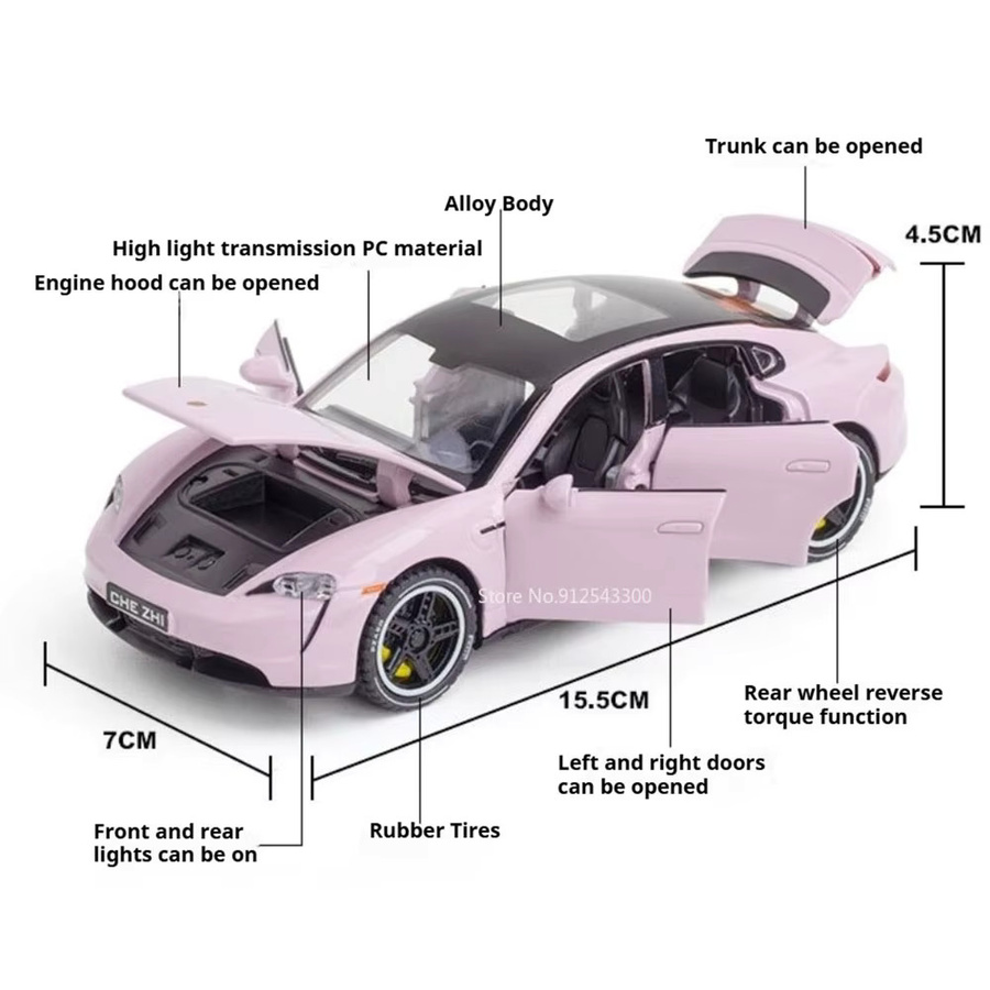 RMZ city 911 Targa 4S Taycan Automodell, 1:32 Maßstab, mit Sound und Licht, mit öffnenden Türen, Rückziehfunktion, Gummireifen - Bild 3