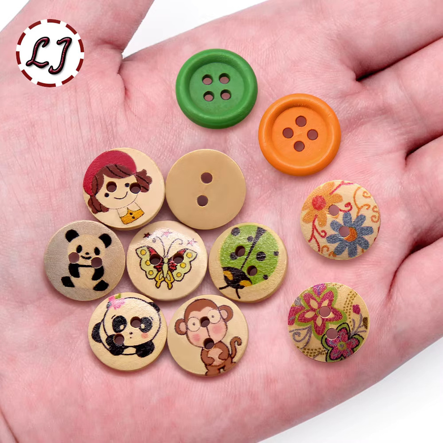 200 Stück Cartoon Holzknöpfe für Kinder zum Nähen und Basteln, gemischt, Mehrfarbig, Durchmesser: 15 mm - Bild 3