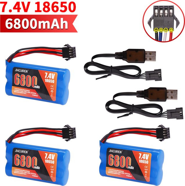 Jiaojiren 2S Li-Ion Akku 7,4 V 6800 mAh mit SM-4P Stecker in Blau für RC Spielzeugautos, Boote und Kugelpistolen - Bild 1