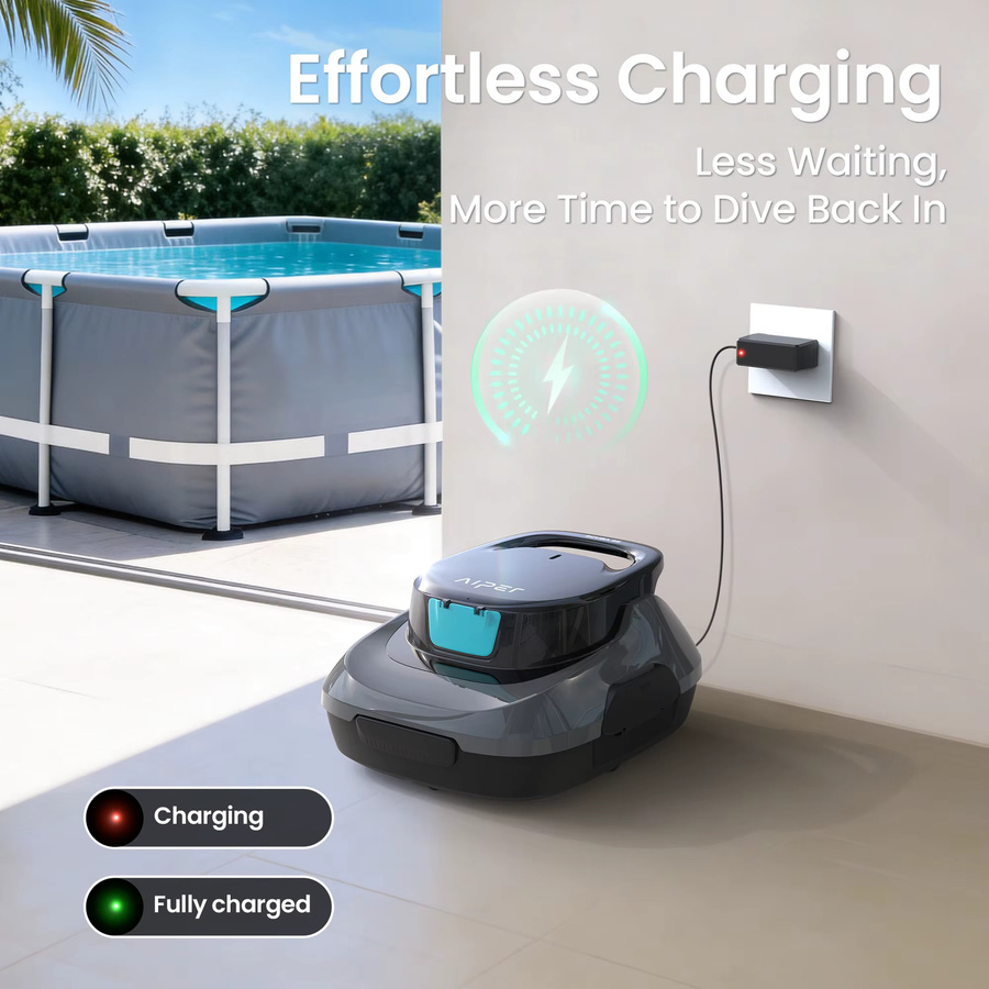 Generalüberholter AIPER Pool-Roboter Schwarz, kabelloser Pool-Staubsauger mit 90 Minuten Laufzeit und automatischer Reinigung für Aufstellpools - Bild 5