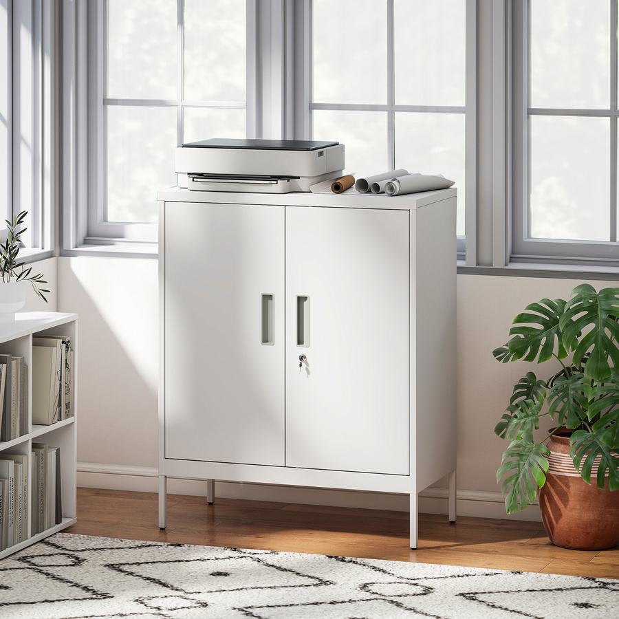 Aosom Aktenschrank aus Stahl in Weiß, abschließbarer Büroschrank mit 2 Türen und 2 höhenverstellbaren Einlegeböden, B/T/H: 80 x 40 x 100 cm - Bild 2