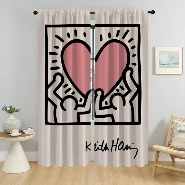2er-Set Keith Haring Raumteiler und Küchenvorhänge, Mehrfarbig, Breite: 50 cm, Höhe: 70 cm - Bild 1