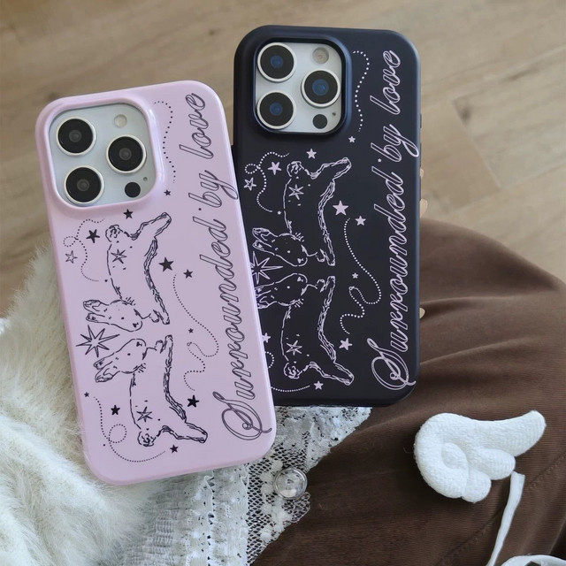 LALA Handyhülle im koreanischen Stil mit Kaninchen-Design für Apple iPhone, Schwarz-Pink, Glänzende Folie aus PC - Bild 1