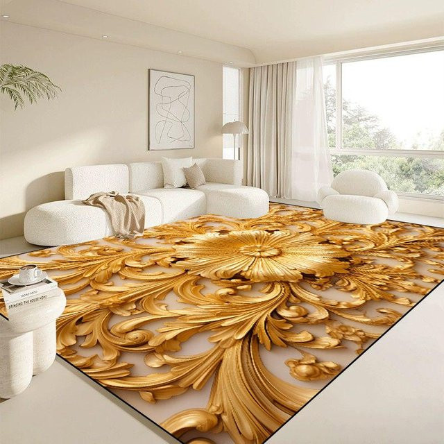 Moderner Teppich Karpetti in Weiß und Gold mit floralem Design, weich und rutschfest für Wohnzimmer oder Schlafzimmer, B/T: 100 x 160 cm - Bild 1