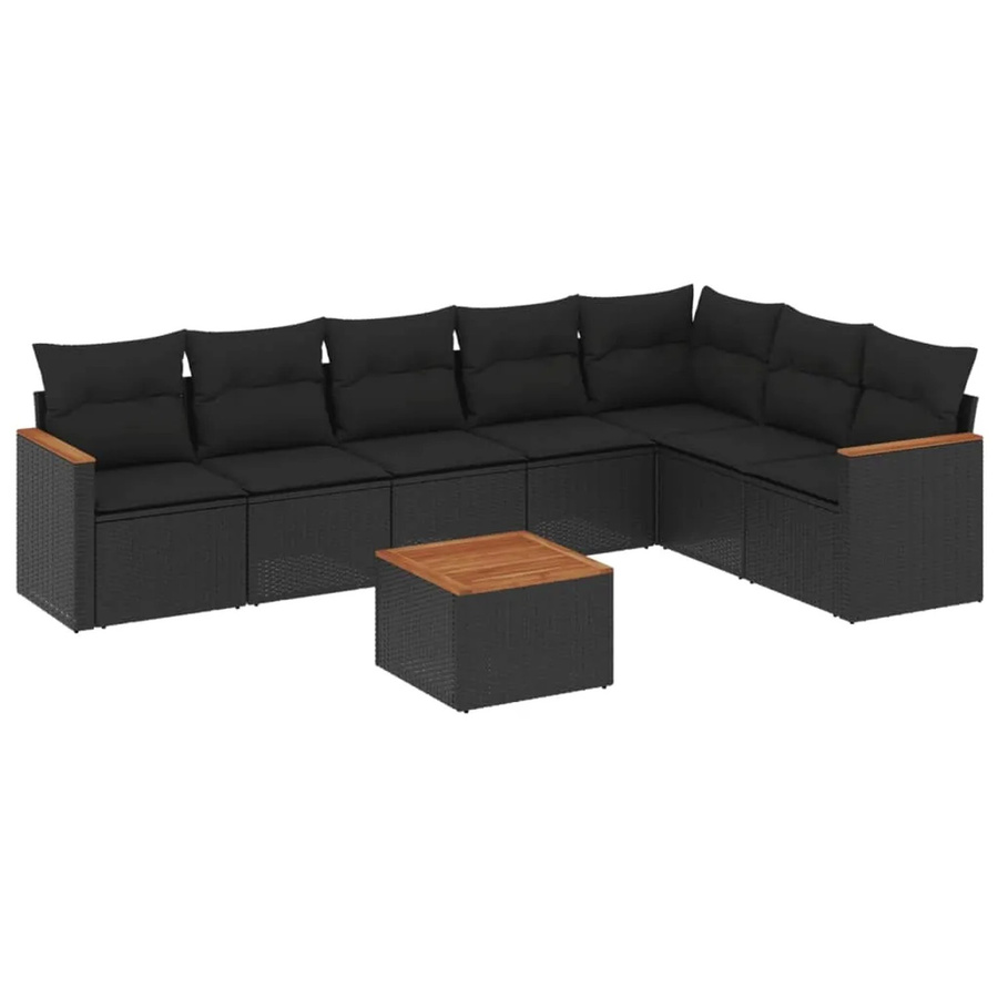 vidaXL 8-tlg Garten-Sofagarnitur aus Poly-Rattan und Akazienholz in Schwarz mit Kissen - Bild 2