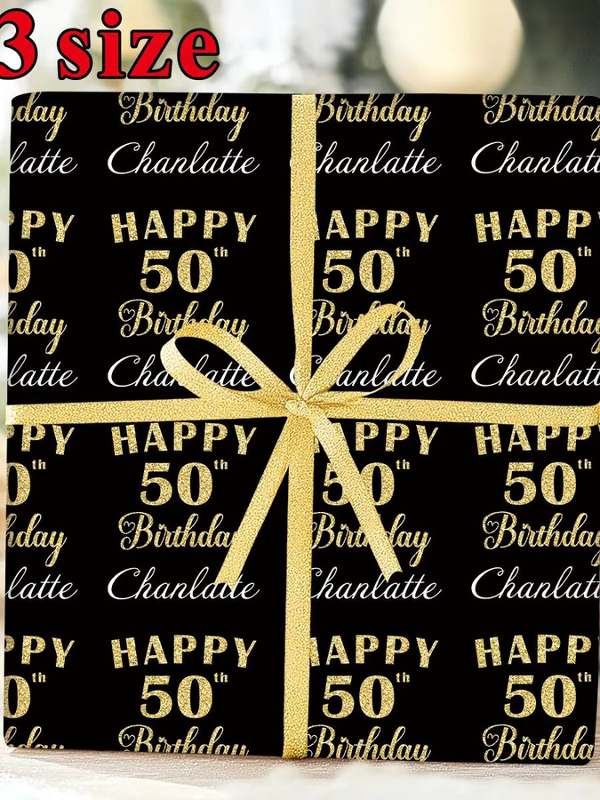 3 Blatt personalisiertes Bastelpapier für Geburtstagsgeschenke in Schwarz mit individuellem Happy Birthday, Name und Alter für deine Party-DIY-Verpackung - Bild 7