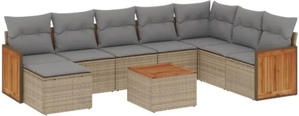 9-teilige Garten-Sofagarnitur aus Polyrattan mit Kissen in Beige von vidaxl - Bild 1
