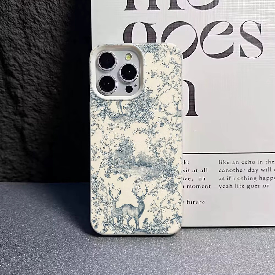 Handyhülle mit Teal Deer Toile Print für iPhone 11 bis iPhone 17 Pro Max in Cremeweiß, kratzfeste Schutzhülle - Bild 3