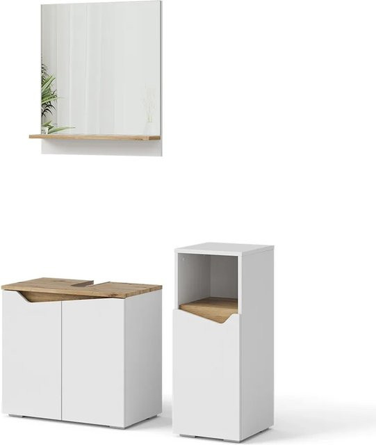 Vicco Badmöbel-Set Marelle Weiß mit Artisan-Eiche, 3-teilig bestehend aus Waschtischunterschrank, Badspiegel und Midischrank - Bild 2