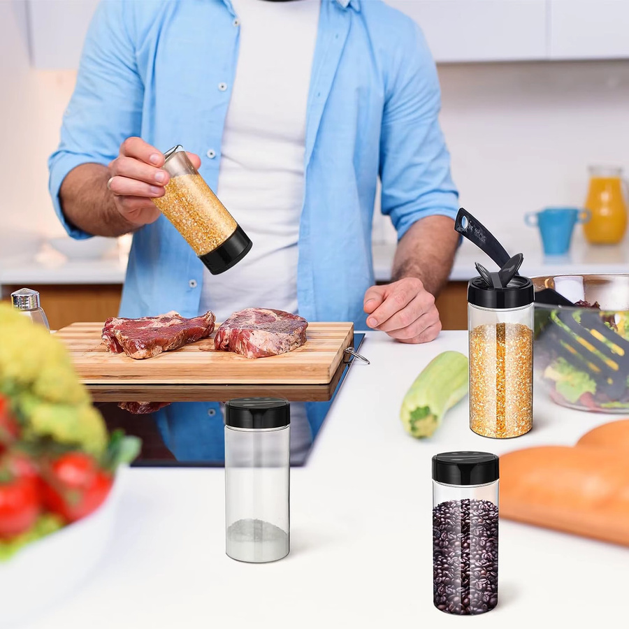 Transparente Kunststoff-Gewürzdosen mit Streuerdeckel für Küche und Grill, 400 ml - Bild 3