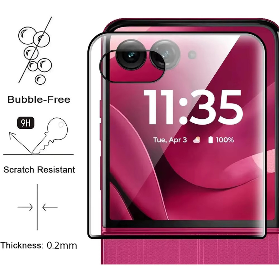 Motorola Moto Razr 50 und Razr 60 Ultra Plus Displayschutzfolie aus 3D gebogenem 9H gehärtetem Glas, transparent, kratzfest - Bild 2
