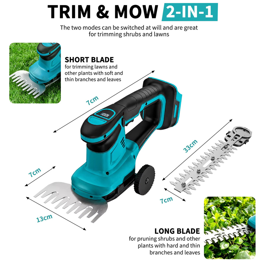 2-in-1 18V Akku-Heckenschere und Grasschere kompatibel mit Makita LXT, blau, ohne Akku und Ladegerät - Bild 5