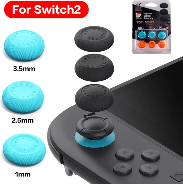 Skull & Co. Silikon-Daumengriffe No-Slip Savage Raven für Nintendo Switch 2, 6 Stück, Schwarz/Blau/Rot - Bild 1