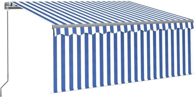 Furnicato Markise manuell einziehbar mit Rollo aus Aluminium und Polyestergewebe in Blau und Weiß, B: 3 m, H: 25 m - Bild 1