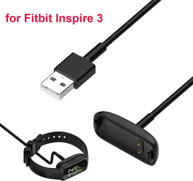Hujerl USB-Ladekabel für Fitbit Inspire 3 in Schwarz, 1m Länge - Bild 1