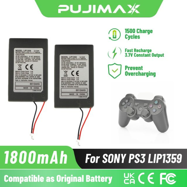 PUJIMAX Ersatzakku für Sony PlayStation 3 DualShock 3 Controller, Li-Ion Pack, Schwarz, kompatibel mit CECHZC2E und CECHZC2U - Bild 1