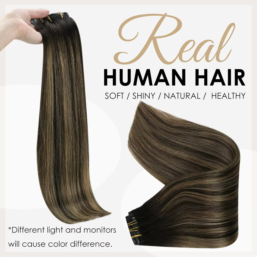 Full Shine Clip-in-Haarverlängerungen, Echthaar, Ombre-Blond, 8 Stück, 100 g - Bild 2