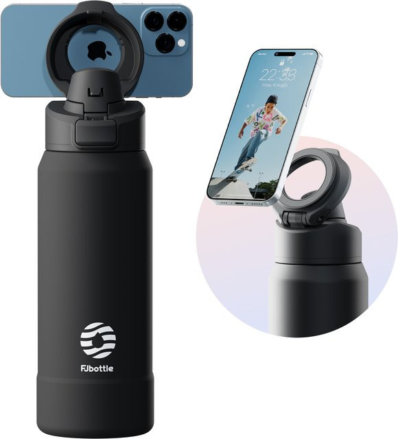 FEIJIAN Magnetische Thermoskanne aus Edelstahl mit Telefonhalter und Isolierbecher, Blau und Schwarz - Bild 1