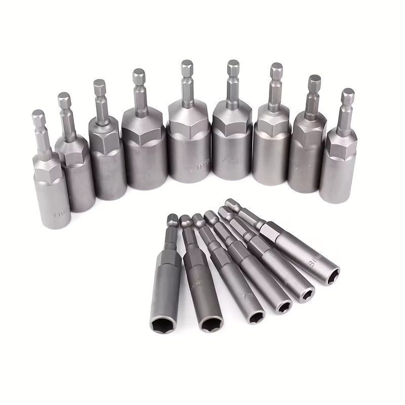 Steckschlüsselkopf Set mit 80 mm Sechskant-Verlängerung für Elektroschlüssel und Bohrmaschinen in Blau und Silber - Bild 4