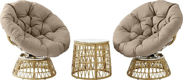 Outsunny 3-tlg. Garten-Bistro-Set mit Couchtisch und 2 Stühlen in Gelb mit Kissen aus Rattan und Glas - Bild 1