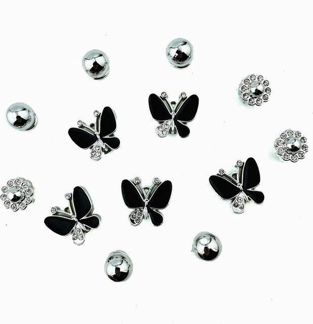 FHLDING Schuh-Charm-Set, 13-teilig, schwarzer Schmetterling, Diamant, Blume, silberne Perlen, Unisex - Bild 1