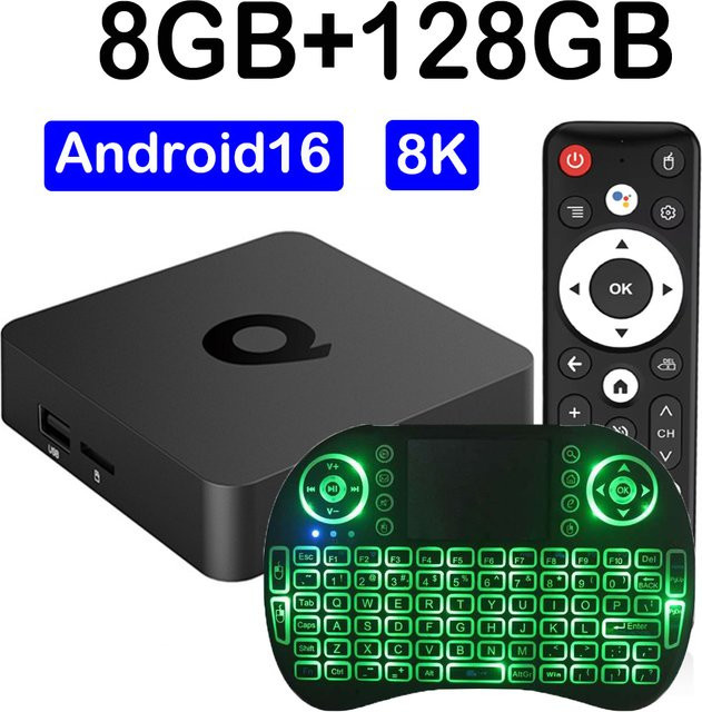 TV Box Q1 Android 16 Smart Media Player mit 8GB RAM und 128GB Speicher, Bluetooth 6.0, Allwinner H313, 8K und 4K Video Unterstützung, Schwarz - Bild 1