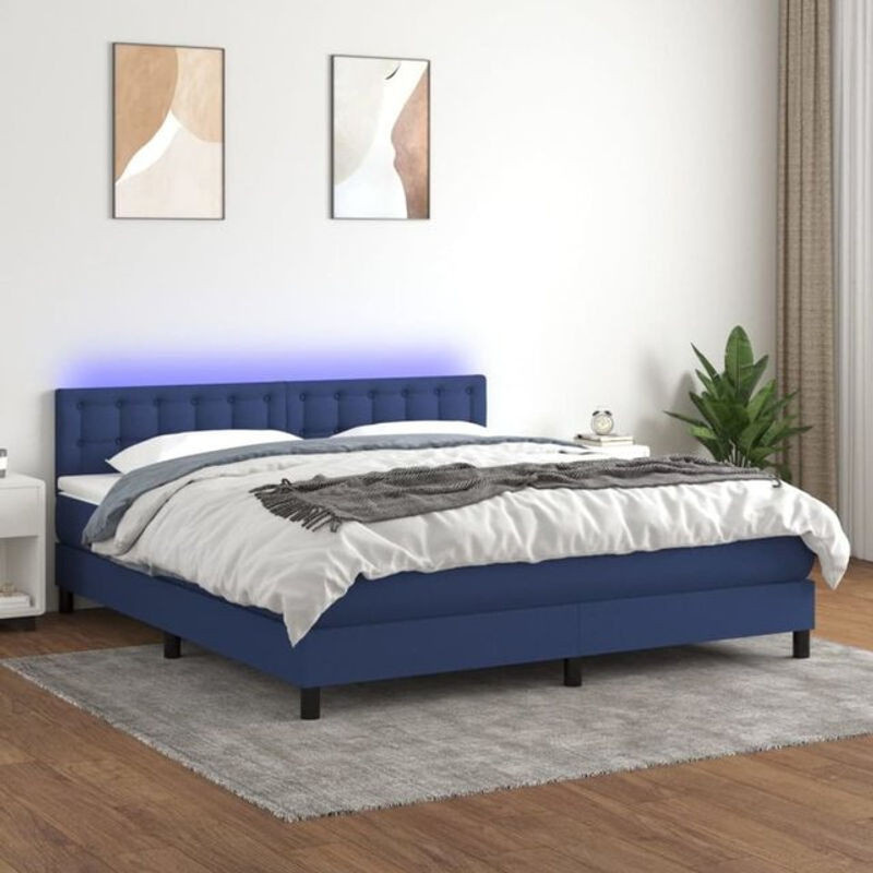 vidaxl Boxspringbett mit Matratze in Blau und Weiß aus Stoff, B/T/H: 160 x 200 cm - Bild 1