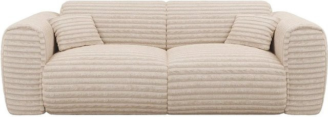 Vente-unique Schlafsofa Pognia in Beige mit Cord-Bezug und Armlehnen, Breite: 216 cm - Bild 1