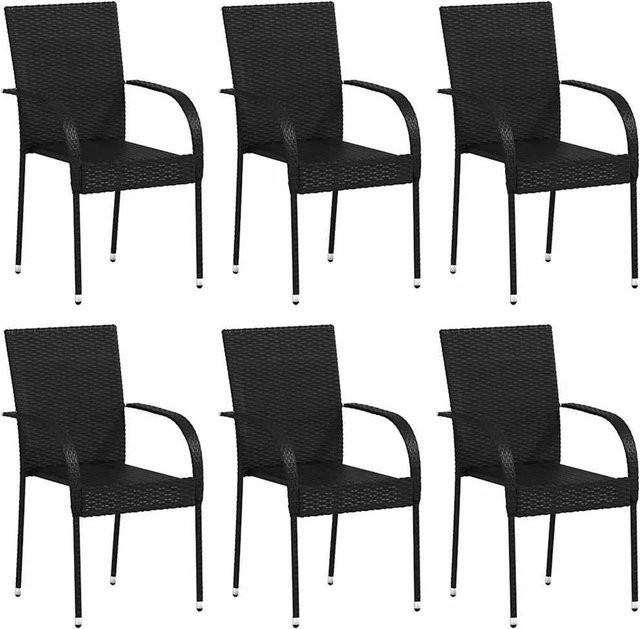 Furnicato 6er Set Stapelbare Gartenstühle aus Poly Rattan und pulverbeschichtetem Stahl in Schwarz - Bild 1